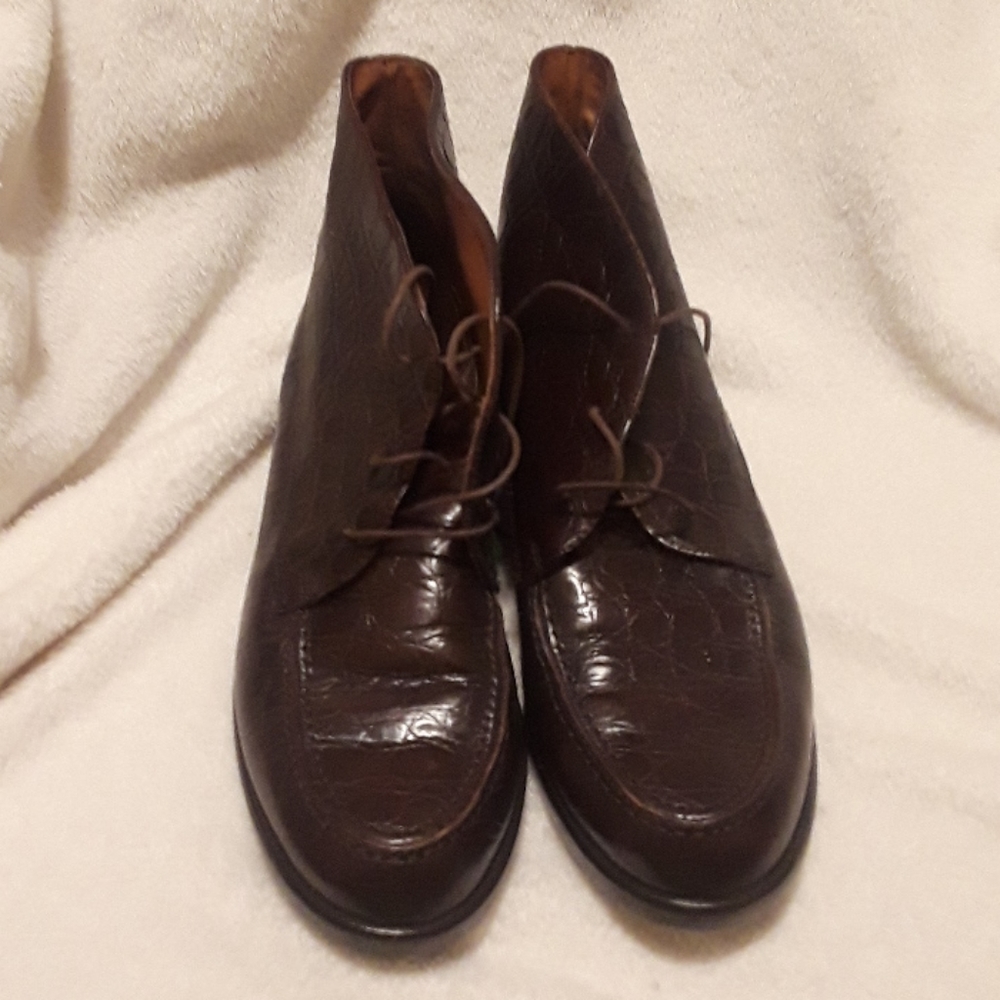 Talbots Croc Print Brown Ankle Boots, 8W